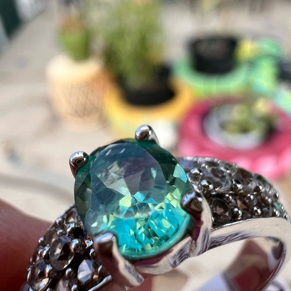 Paraiba apatite and white topaz sterling silver ring size 9 - Picture 6 of 17